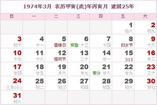 1974年日历农历阳历表(74年属虎48岁2022劫难)