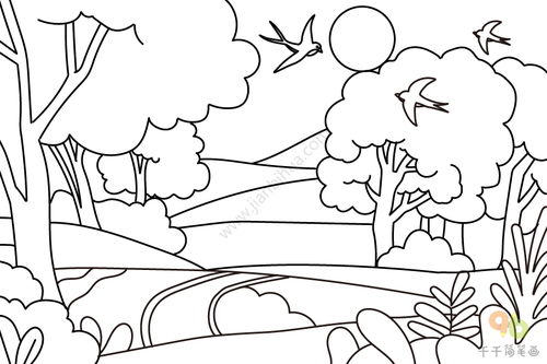 春天彩色风景简笔画怎么画