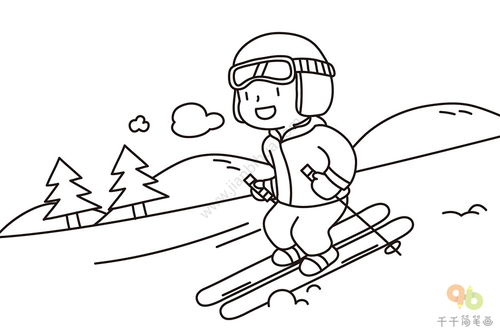 滑雪简笔画火柴人，小女孩滑雪简笔画