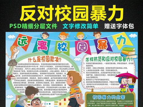 反对校园欺凌创意海报设计-2020拒绝校园欺凌手抄报文字内容