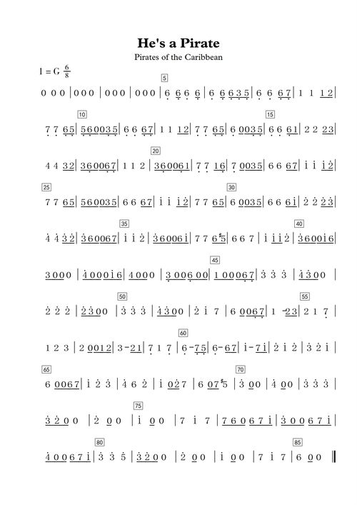 高分求加勒比海盗主题曲<He's a pirate>的简谱