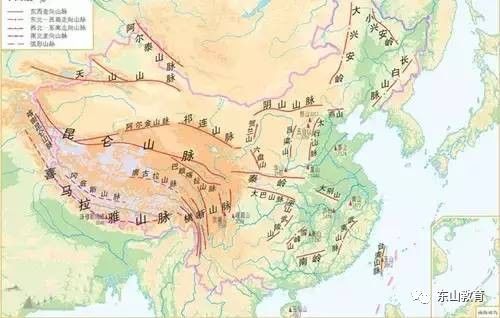 中国的山脉名称及位置，中国的山脉和地形区图