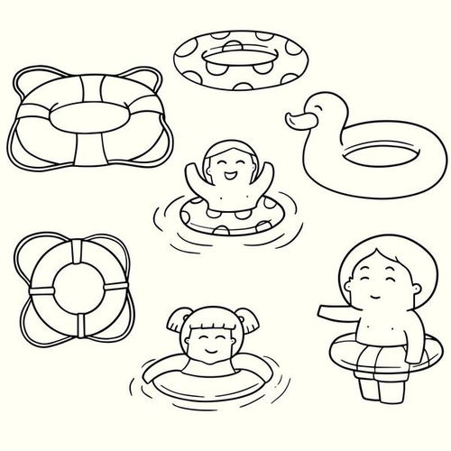 小黄鸭游泳圈简笔画，游泳圈简笔画带颜色