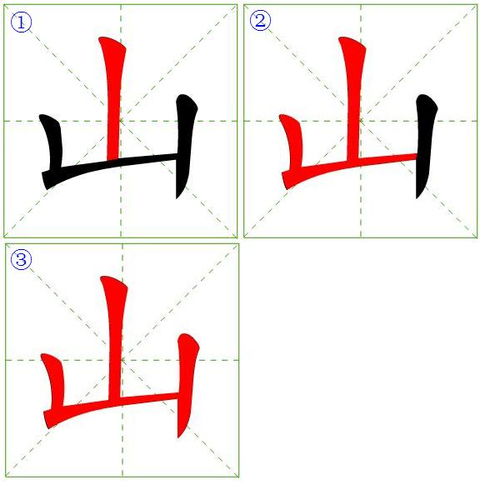 山笔画顺序正确写法图片，山笔画顺序怎么写的顺字