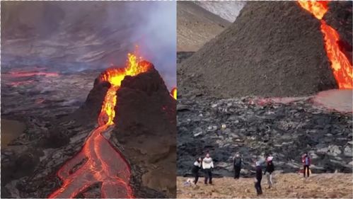 当冰岛火山充满岩浆时,地震震动了它