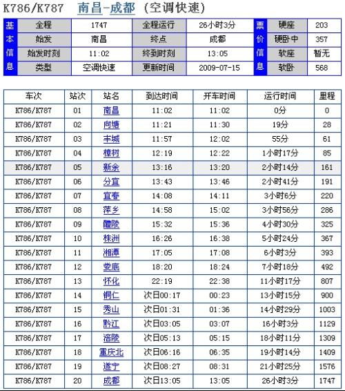 k787列车时刻表，k787次列车调整