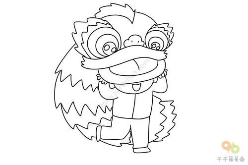 舞狮子简笔画彩色，舞狮子简笔画怎么画