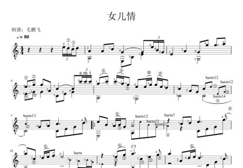 女儿情吉他谱c调弹唱，吉他女儿情指弹曲谱