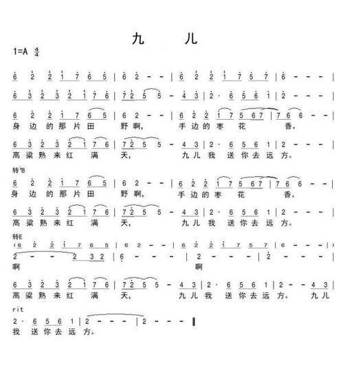 电视剧《红高梁》<九儿>简谱