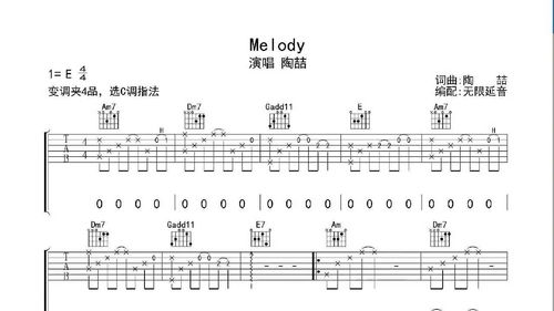 melody吉他谱c调版，melody吉他谱指弹