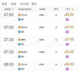 淮安长途汽车客运总站时刻表