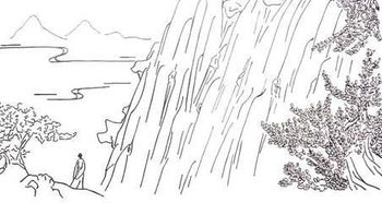 给チ6￙1望庐山瀑布チ6￙2这首诗配一幅简笔画