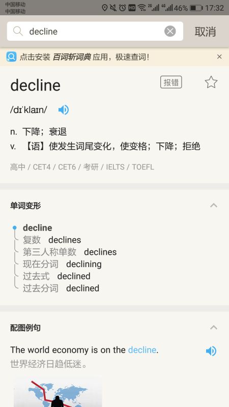 关于decline,请高手给我讲讲这个词吧~